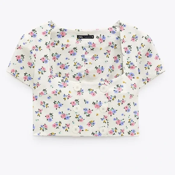 Zara linen blend floral print top NWT - Picture 5 of 8